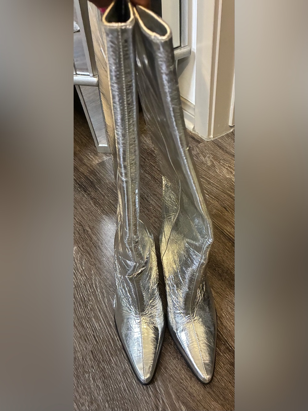 Gently Worn Zara Silver Pointed-Toe Women's Boots. SZ 36